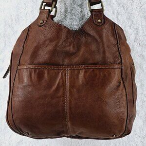 BANANA REPUBLIC British Tan Distressed Pebble Leather Shoulder Bag